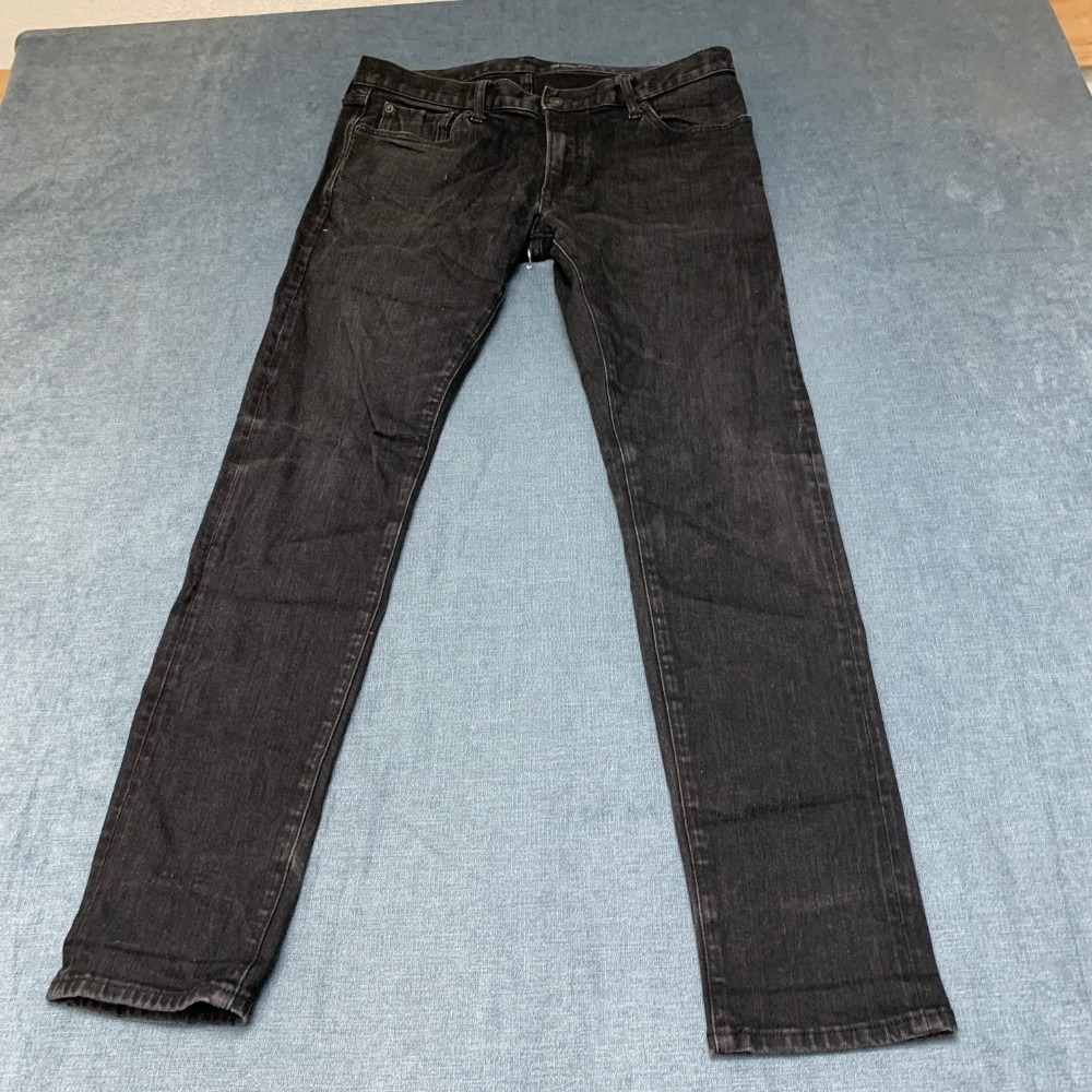 Uniqlo Jeans Mens 33x32 Black Denim Cotton Stretch Zip Fly 5 Pocket Straight Leg